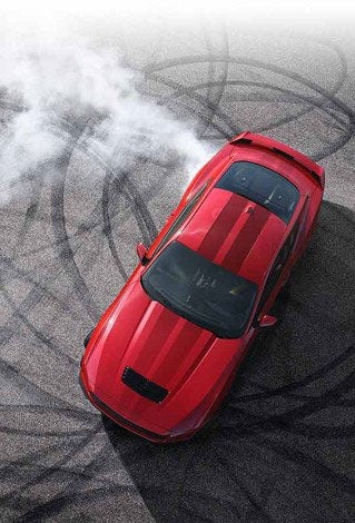 Overhead view of a 2024 Ford Mustang® model with tire tracks on pavement | Pohanka Ford of Salisbury in Salisbury MD