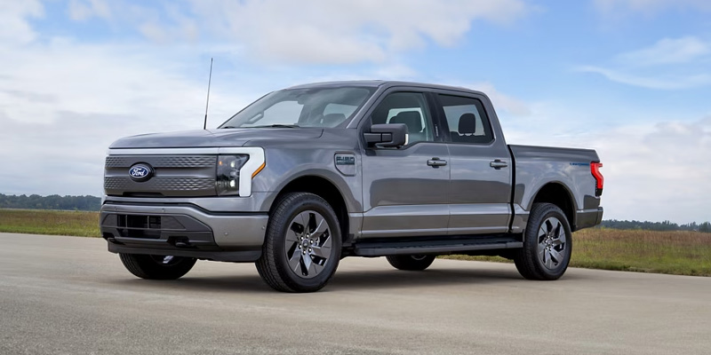 A photo of a grey Ford F-150 Lightning